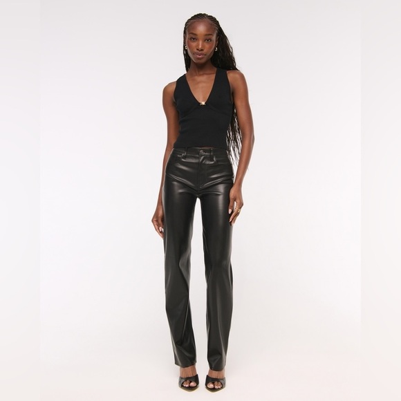 Abercrombie & Fitch 90s Straight Ultra High Rise Pleather Pants 27/4 Black Women - Picture 1 of 6